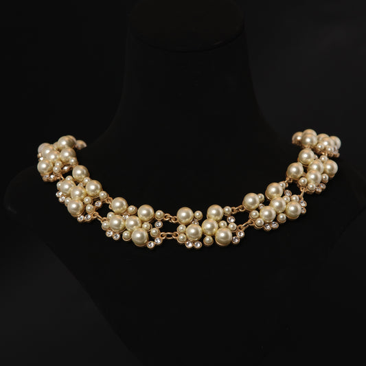 Gold plated copper gold glass imitation pearl necklace