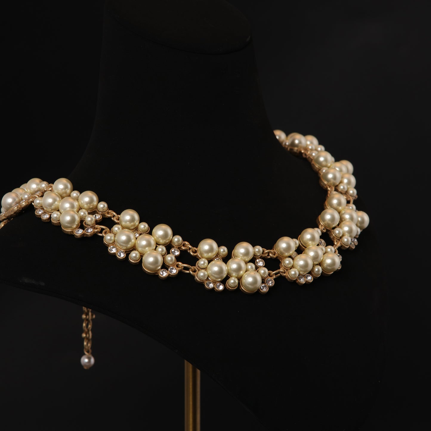 Gold plated copper gold glass imitation pearl necklace