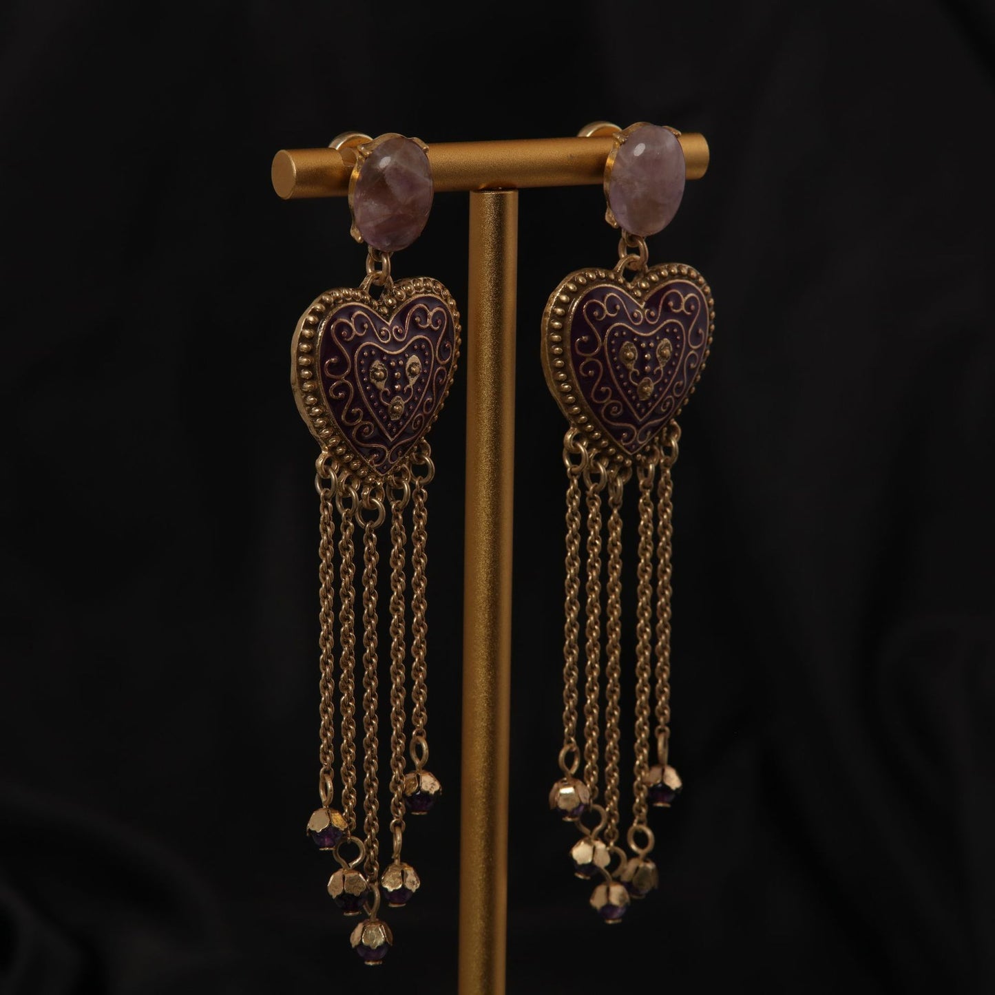 Fashion Trend Retro Literary Elegant Purple Heart-Shaped Long Tassel Earring